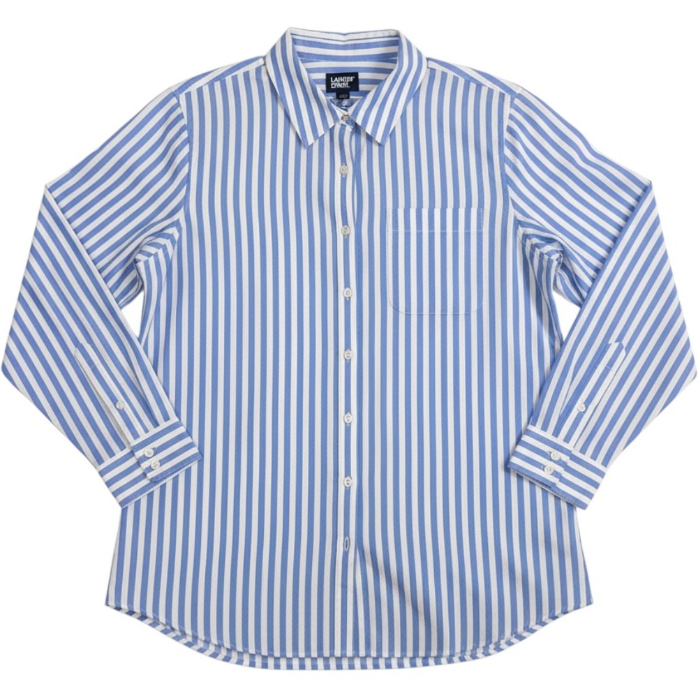 Lands End Button Down Shirt Womens 18W Blue White Striped Excellent No Iron